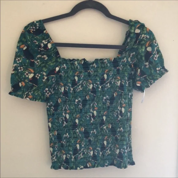 Anthro DOLAN Smocked Puff-Sleeved Toucan Top S - Picture 6 of 12